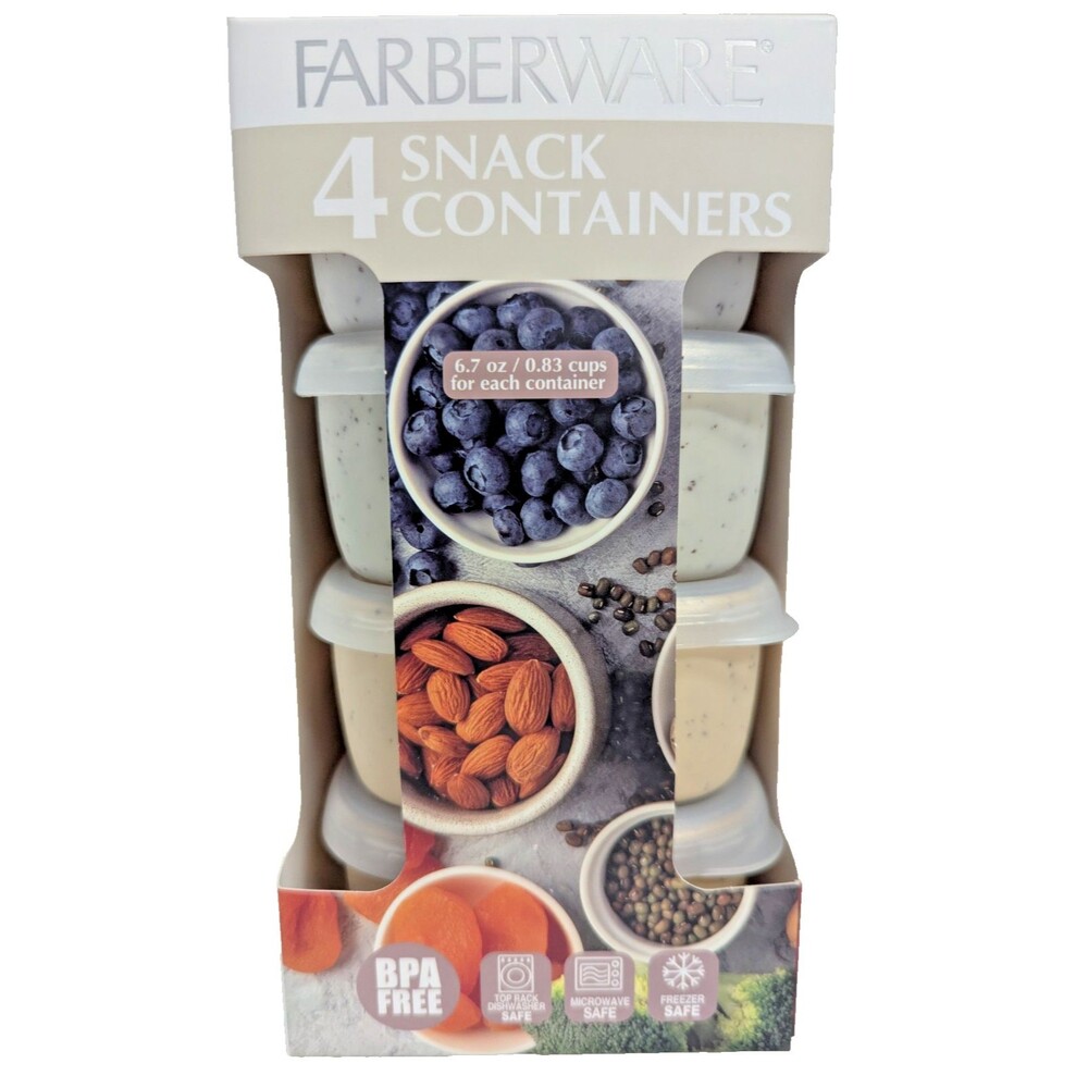 Farberware 4-pc Snack Containers Lids 6.7 oz Rectangle Speckled Kitchen BPA Free